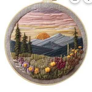 Embroidery Landscape DIY Kit with Thread and Plastic Hoop